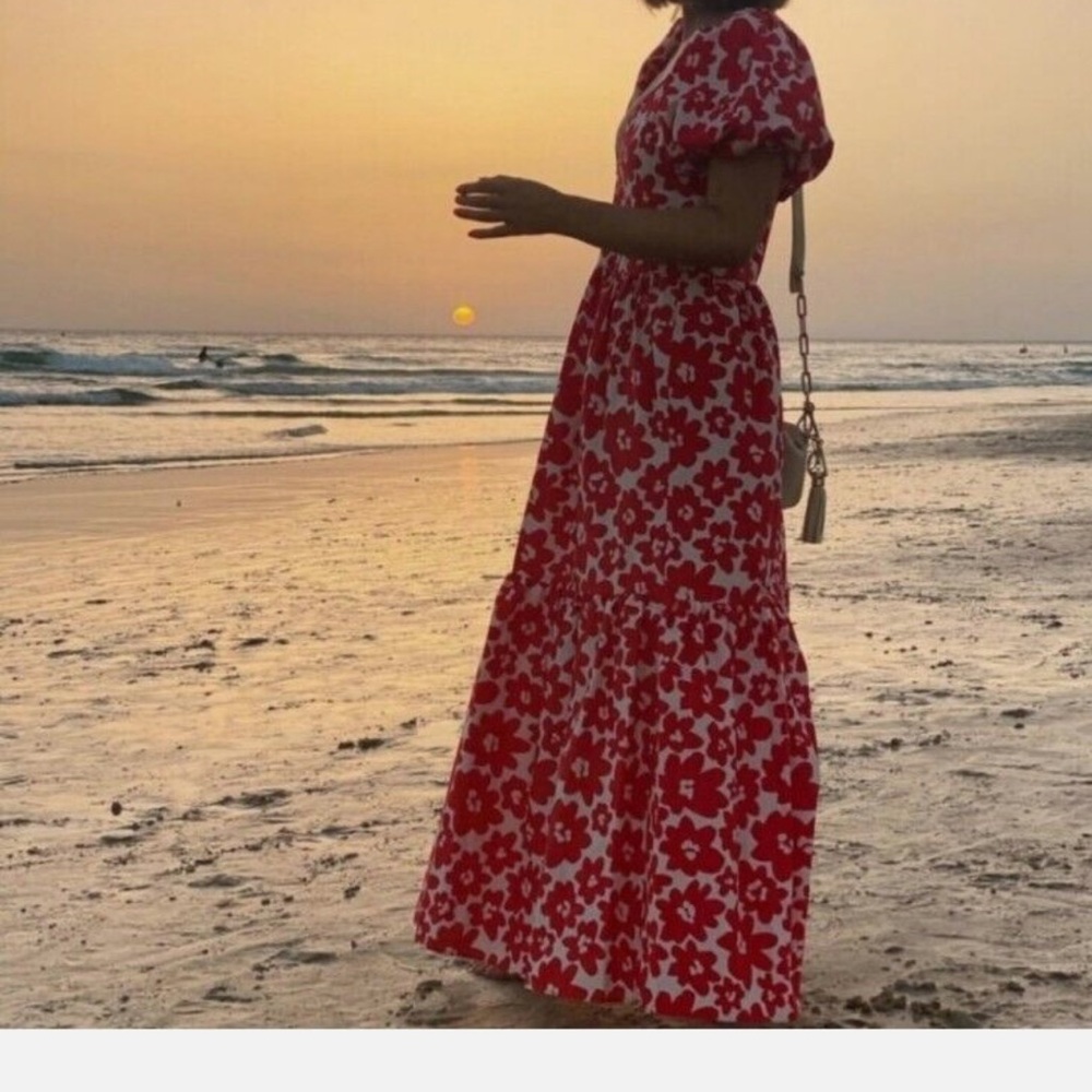 ZARA boho Floral Red Maxi Dress - Picture 4 of 11